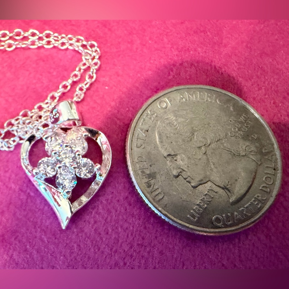 Heart Flower Pendant Necklace in .925 Sterling Silver